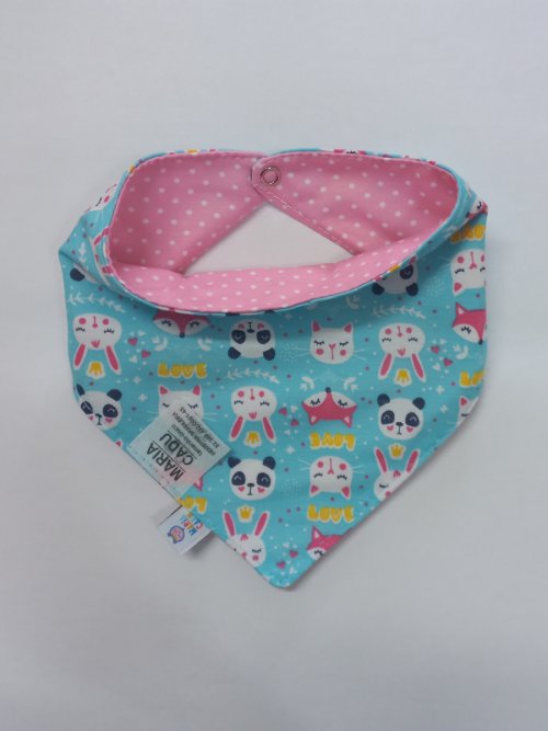 Babador Bandana Reversível e Impermeável rosa e bichinhos - Maria Cadu